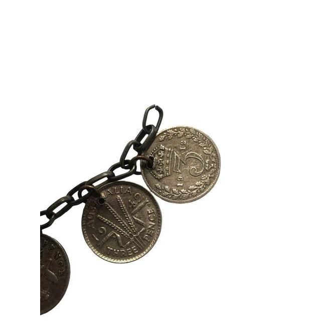 Wwii Era Canadian, English & Australian Solid Silver Coin Charm Bracelet - 7