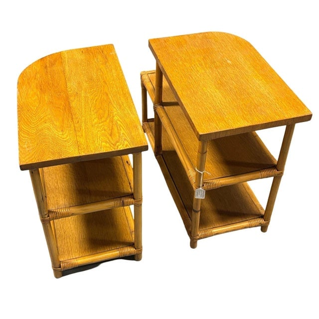 1930s Restored Streamline Rattan & Mahogany 3-Tiered "Trio" End Table, Pair - 5