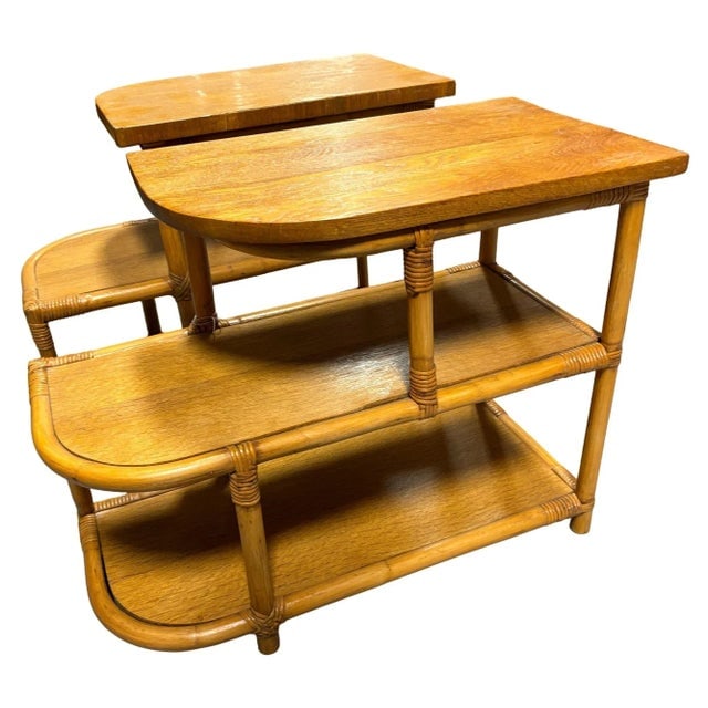 1930s Restored Streamline Rattan & Mahogany 3-Tiered "Trio" End Table, Pair - 6