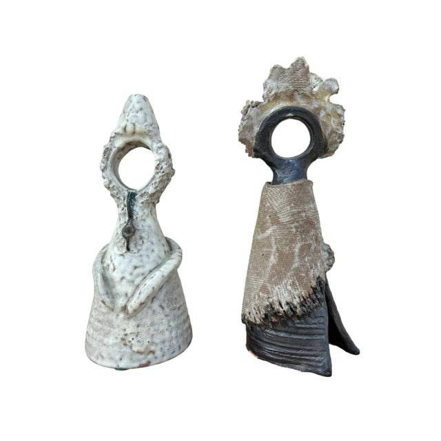 Terracota Glazed Anthropomorphic Sculpture Male and Female Pair Signed by Artist - 2
