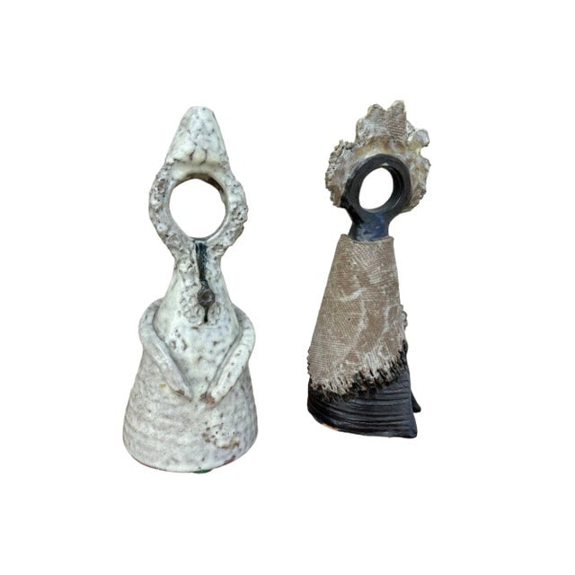 Terracota Glazed Anthropomorphic Sculpture Male and Female Pair Signed by Artist - 5