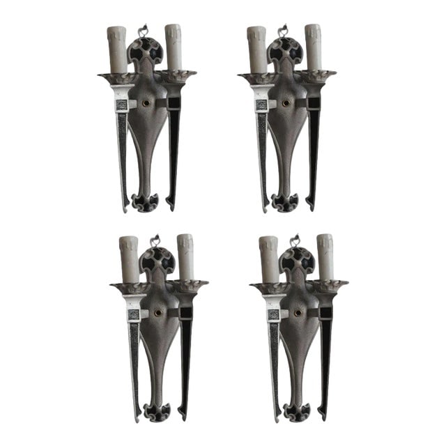 Geometric Art Deco Aluminum Wall Sconces - Set of 4 (1 of 10)