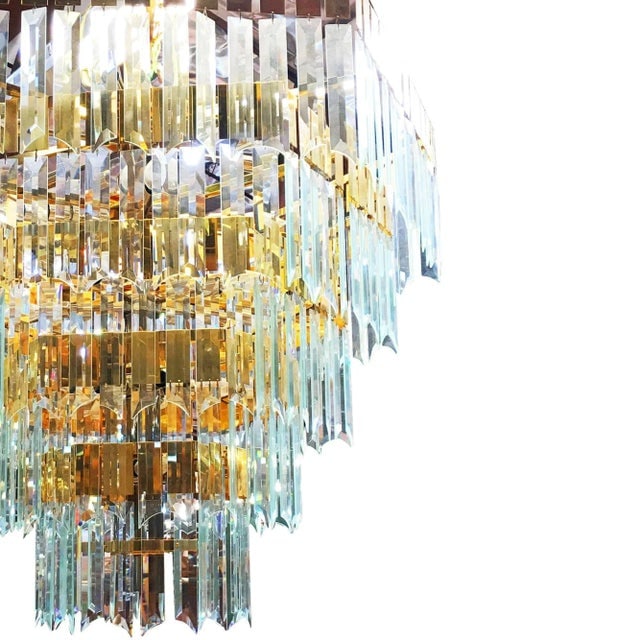 1970's Modernist Hanging Crystal Brass Chandelier - 5