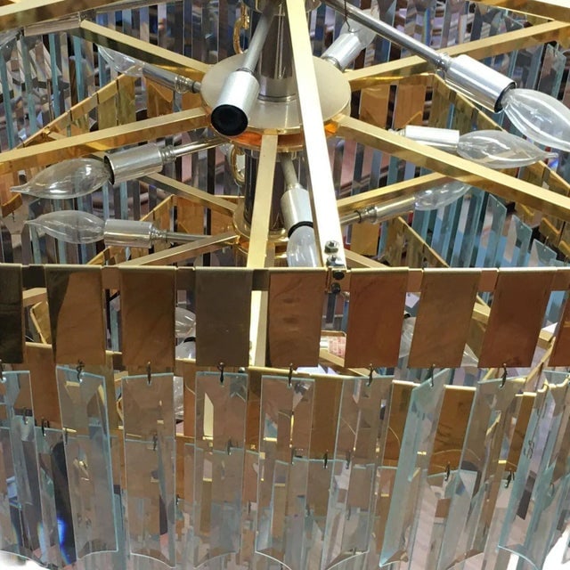 1970's Modernist Hanging Crystal Brass Chandelier - 8
