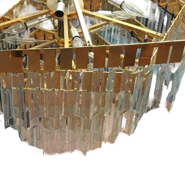 1970's Modernist Hanging Crystal Brass Chandelier - 9