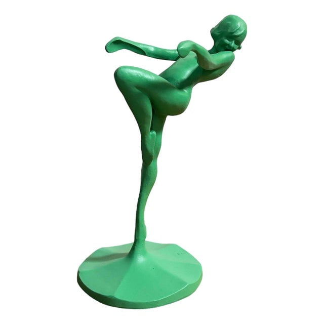 1922 Model T-301 Art Deco Dancing Nymph Green Ashtray Stand by Frankart: Title: 1922 Model T-301 Art Deco Dancing Nymph Green Ashtray Stand by Frankart Description: Vintage Art Deco mixed media ashtray figurine by Frankart and German American sculptor Arthur von Frankenber