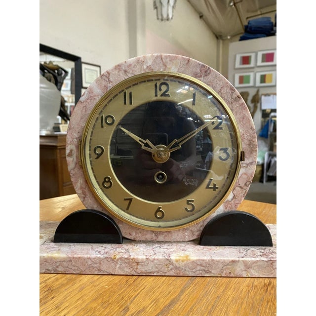 1930s Marefbay French Art Deco Ucra Bronze Swan Marble Mantle Garniture Clock Set- 3 Pieces - 6