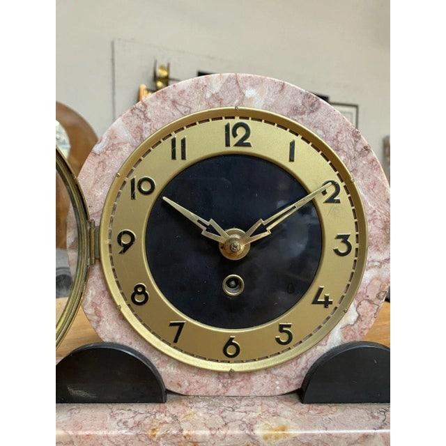 1930s Marefbay French Art Deco Ucra Bronze Swan Marble Mantle Garniture Clock Set- 3 Pieces - 7