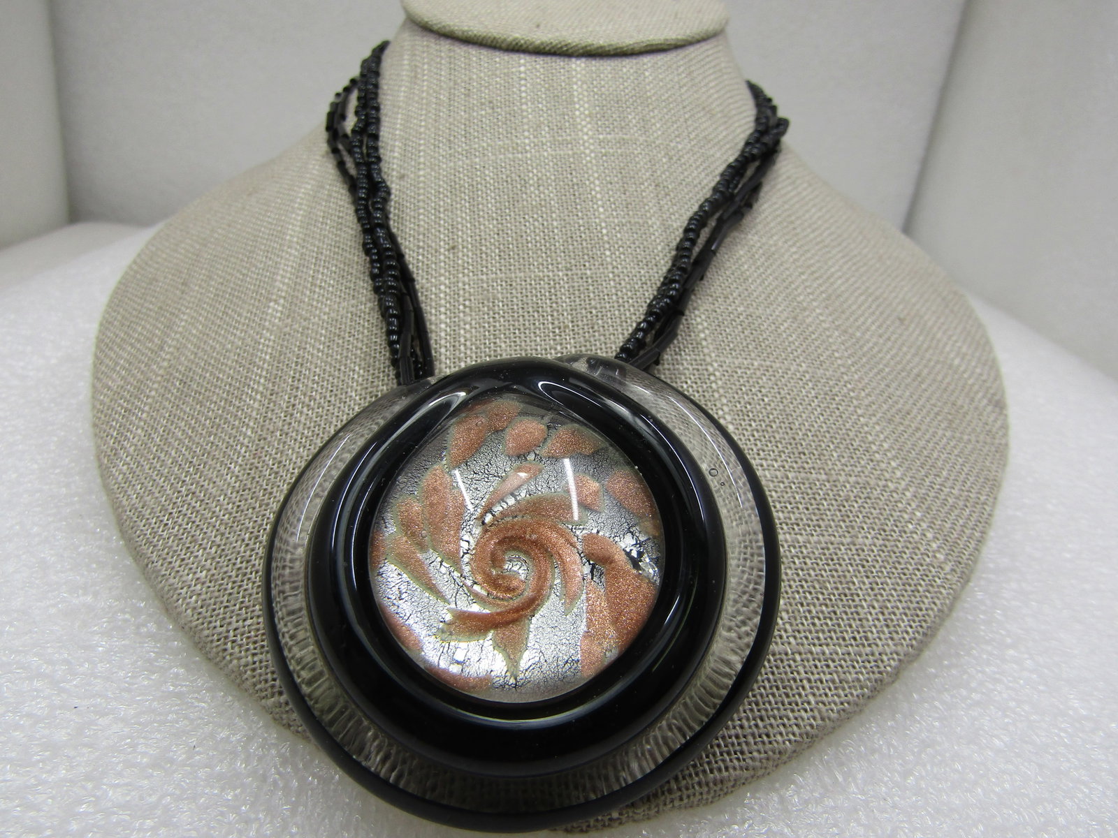 Vintage Black/Clear Copper Blown Glass Multi-Strand Necklace 18" (1 of 6)
