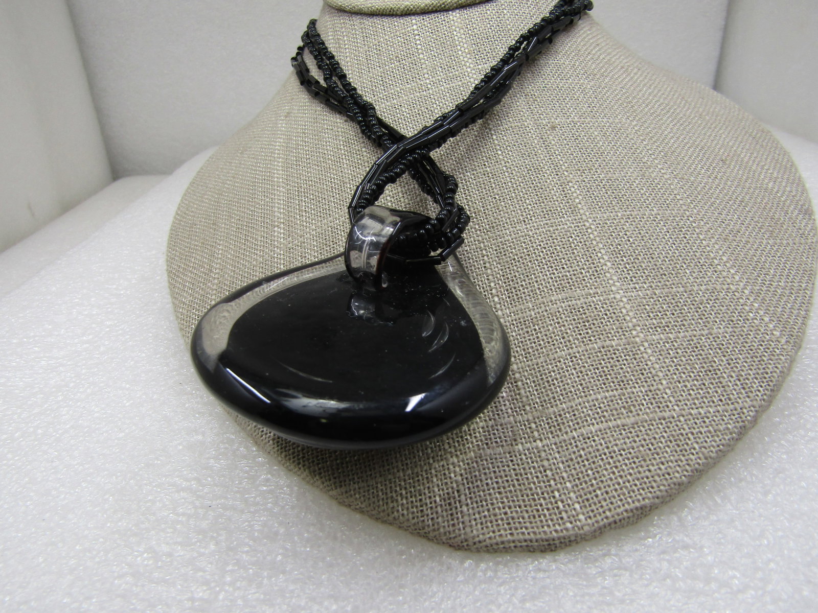 Vintage Black/Clear Copper Blown Glass Multi-Strand Necklace 18" - 5