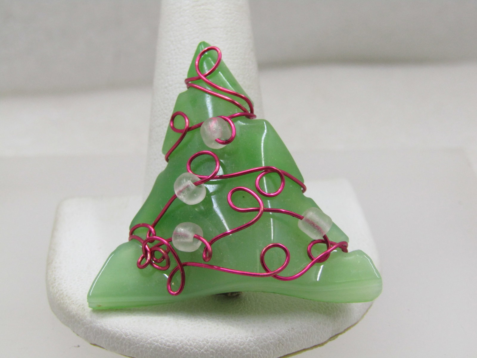 Vintage Jade Green Glass Christmas Tree Brooch, Wrapped (1 of 5)