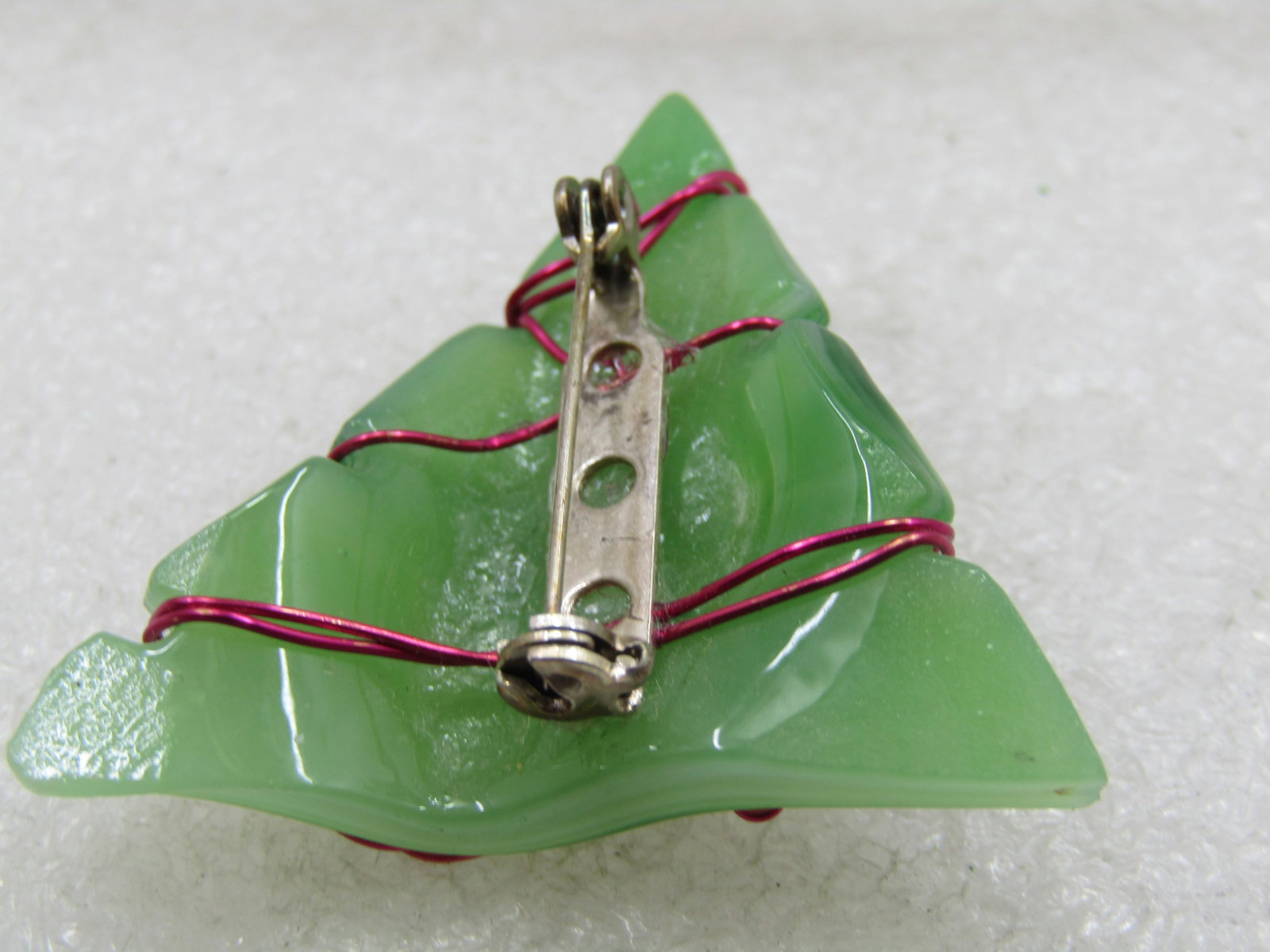 Vintage Jade Green Glass Christmas Tree Brooch, Wrapped - 5