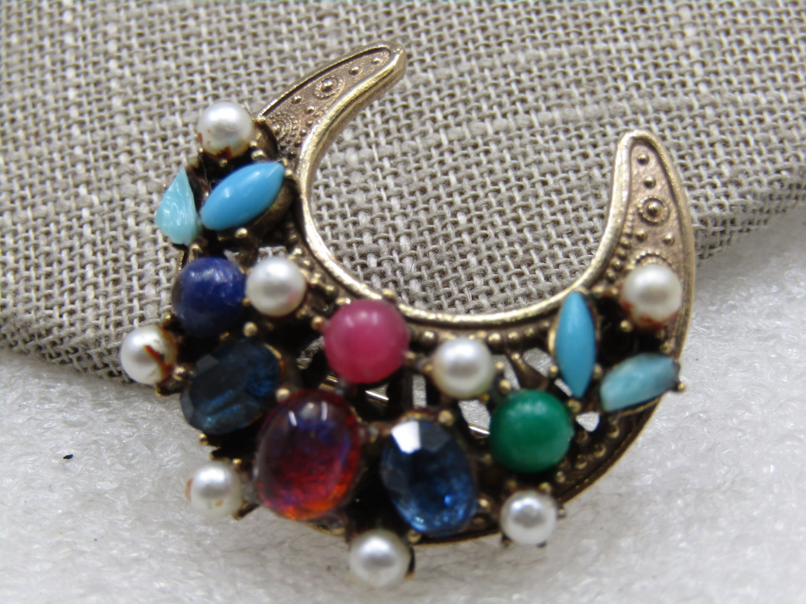 Vintage Coro Rhinestone Crescent Brooch, 1940's - 2