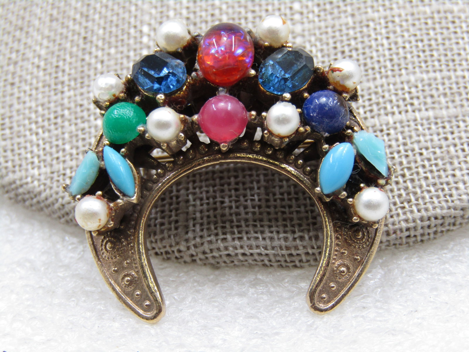Vintage Coro Rhinestone Crescent Brooch, 1940's - 3