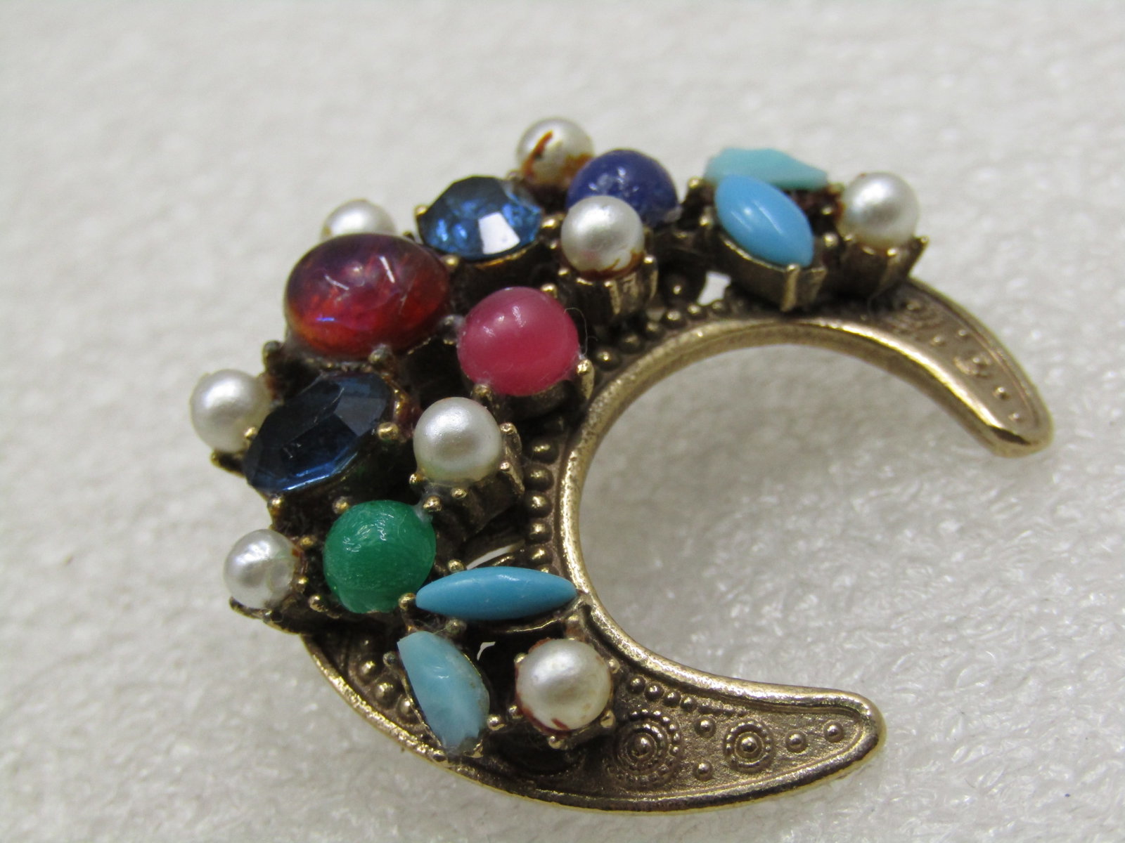Vintage Coro Rhinestone Crescent Brooch, 1940's - 5
