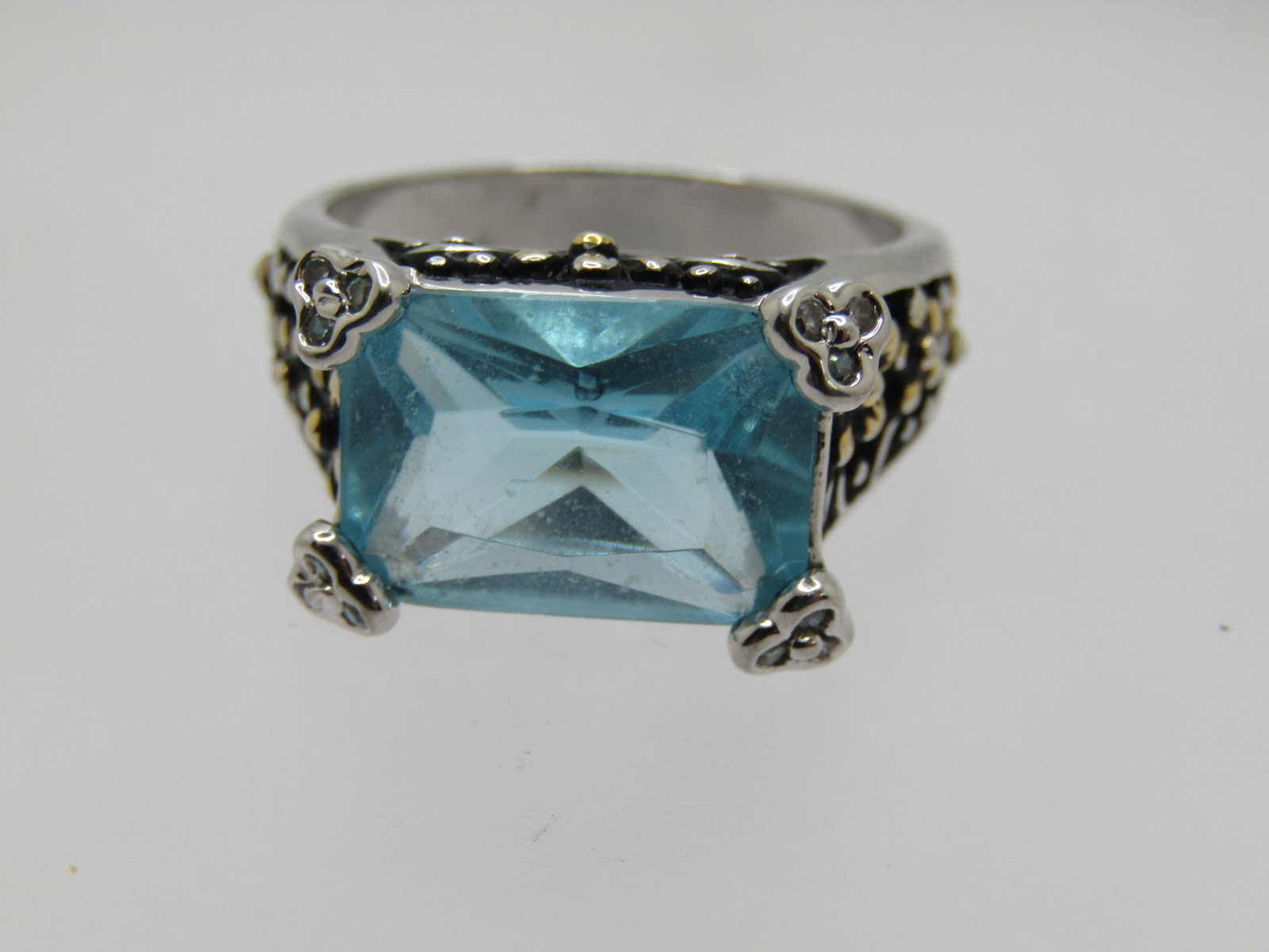 Aqua Blue Statement Ring, Sz. 9.5, Marked .925 - 10