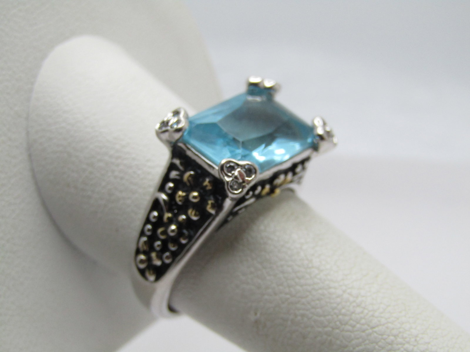 Aqua Blue Statement Ring, Sz. 9.5, Marked .925 - 2