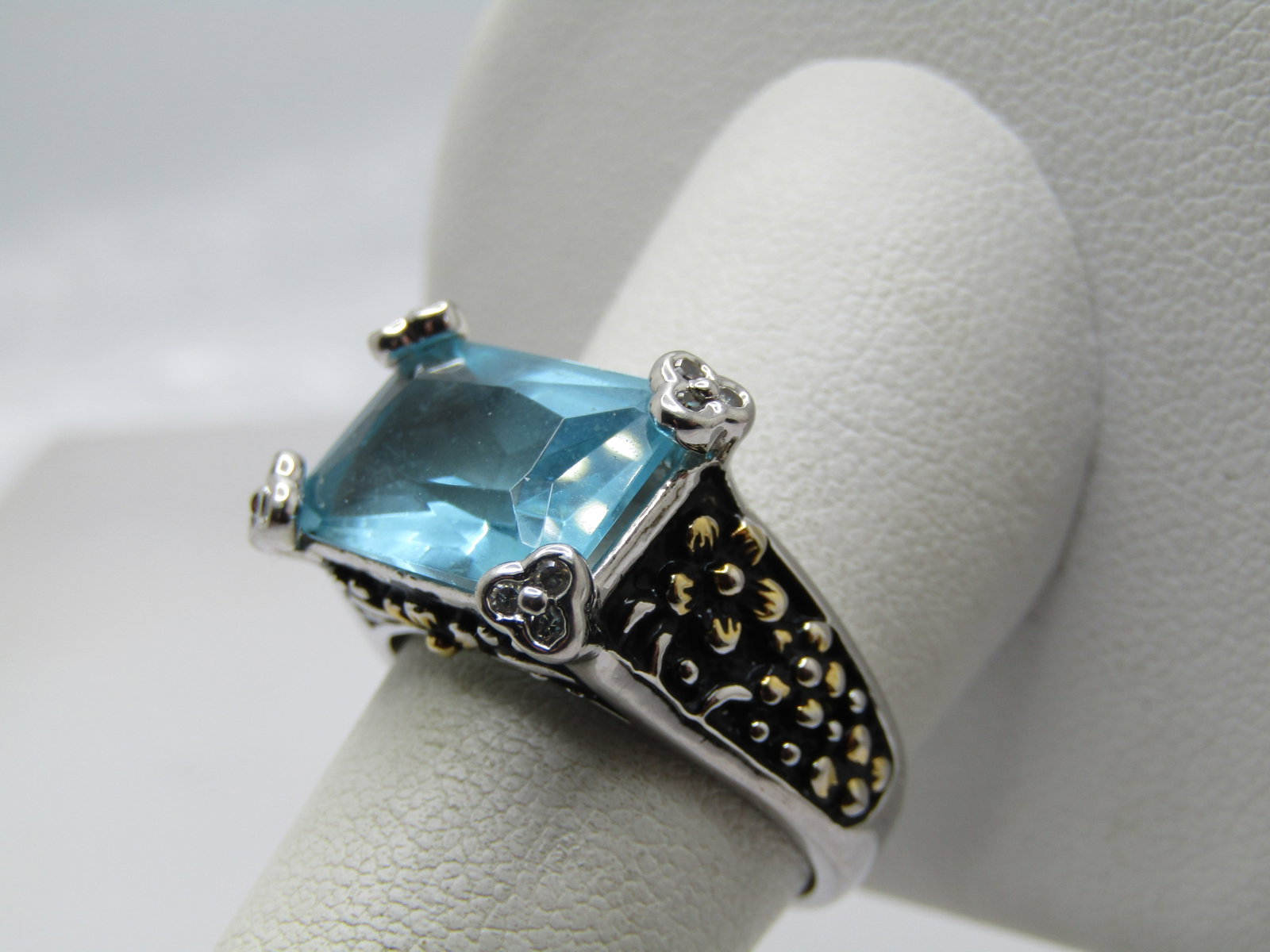Aqua Blue Statement Ring, Sz. 9.5, Marked .925 - 3