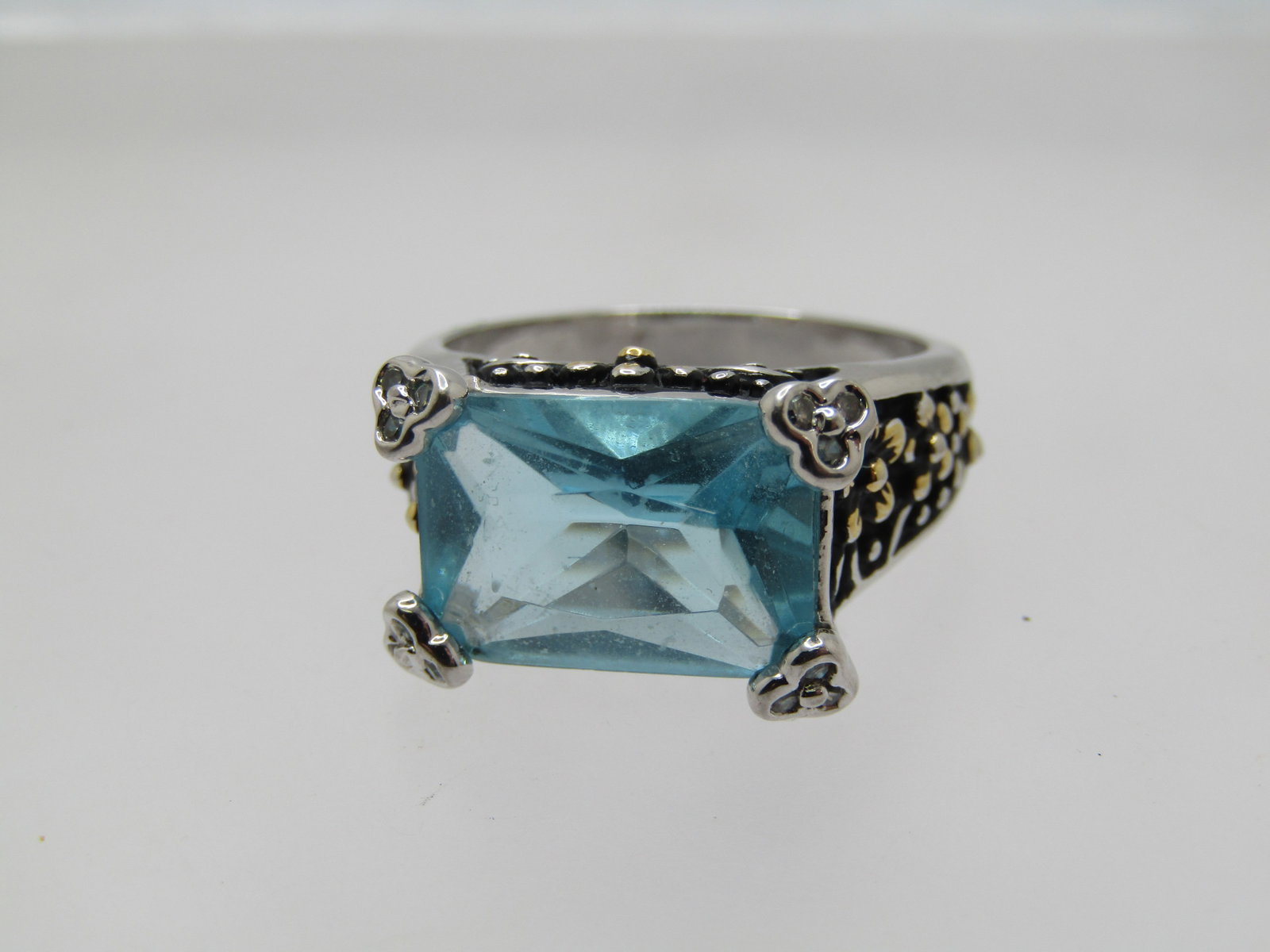 Aqua Blue Statement Ring, Sz. 9.5, Marked .925 - 4