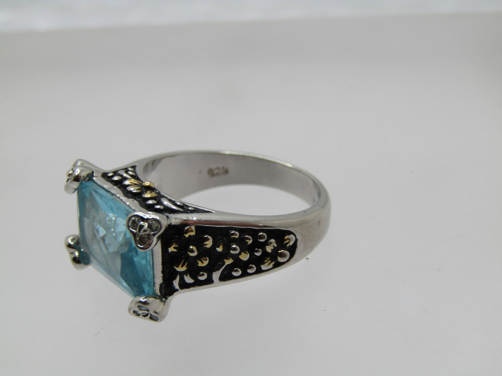 Aqua Blue Statement Ring, Sz. 9.5, Marked .925 - 5