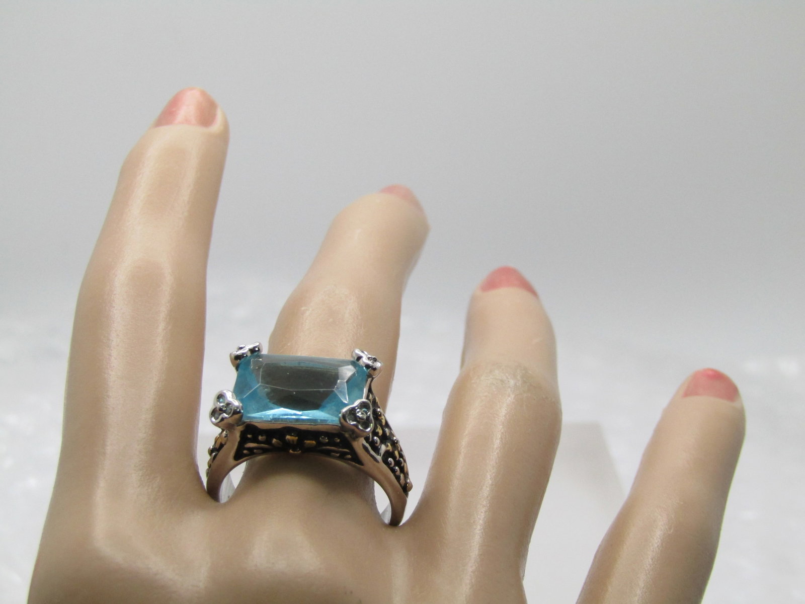 Aqua Blue Statement Ring, Sz. 9.5, Marked .925 - 6