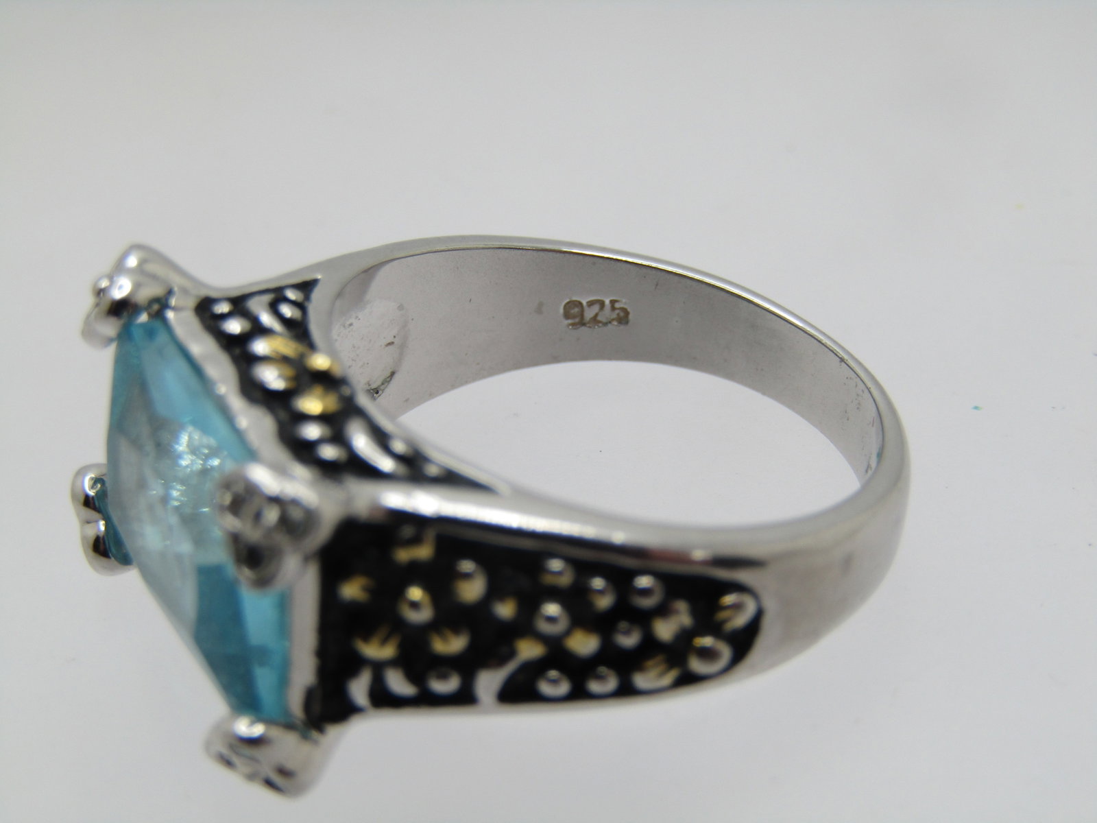Aqua Blue Statement Ring, Sz. 9.5, Marked .925 - 7
