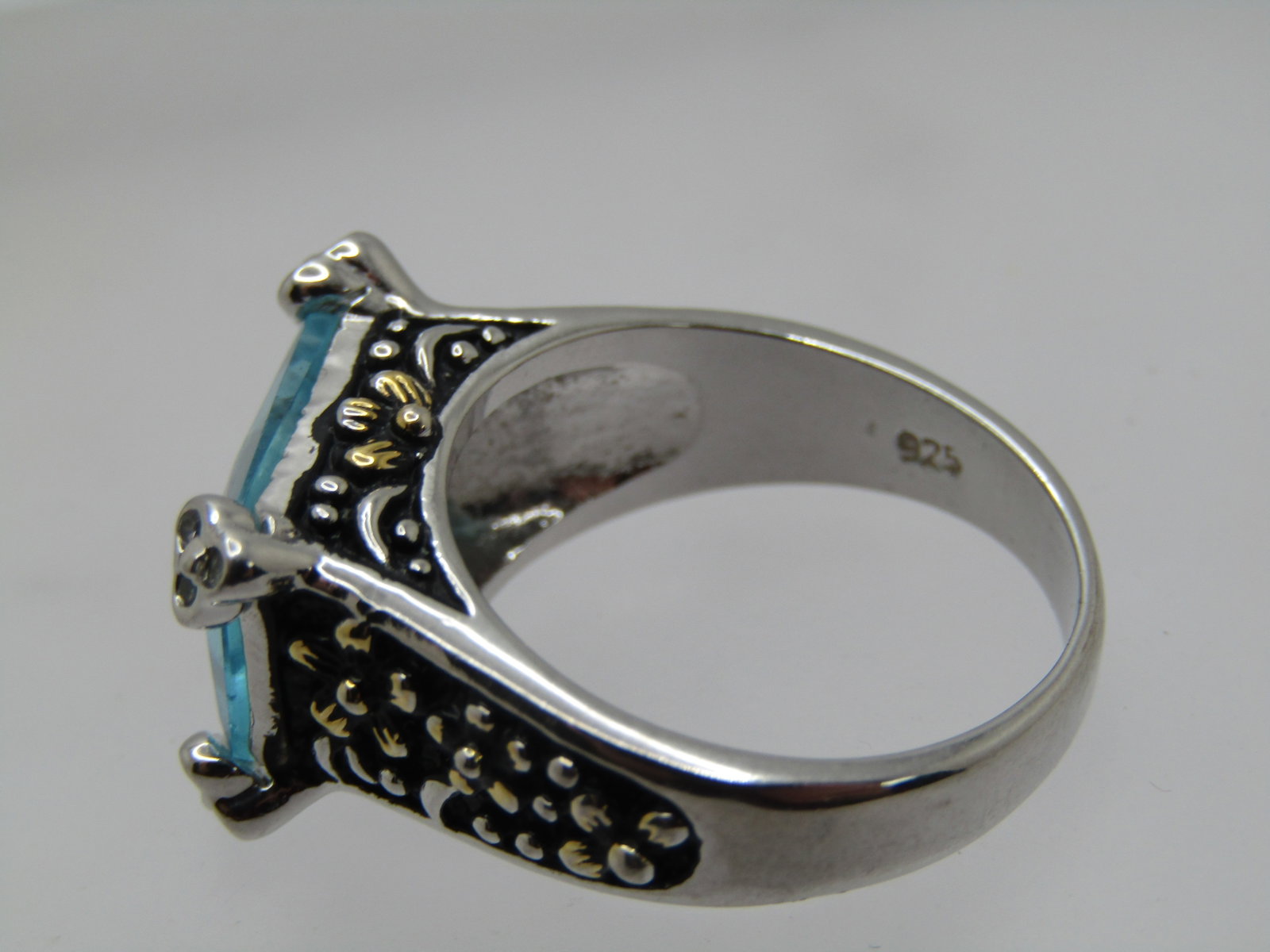 Aqua Blue Statement Ring, Sz. 9.5, Marked .925 - 8