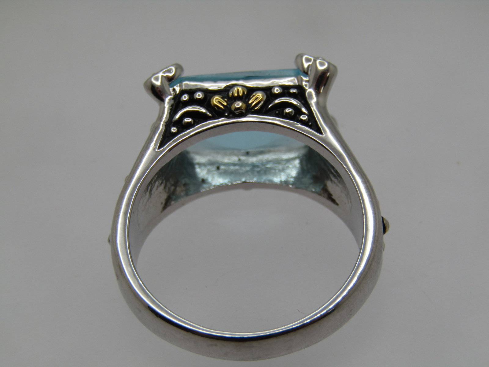 Aqua Blue Statement Ring, Sz. 9.5, Marked .925 - 9