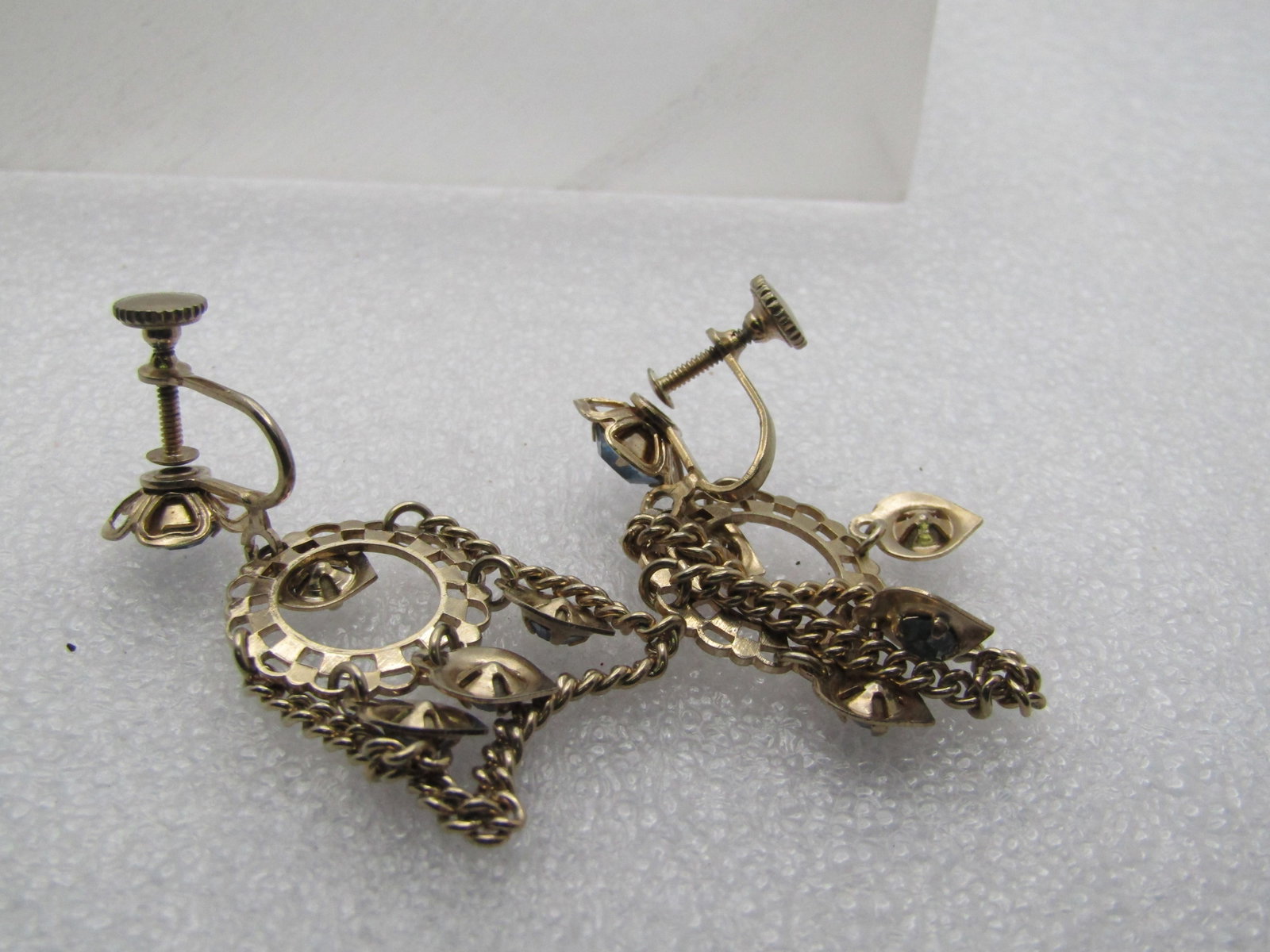 Vintage Blue Rhinestone Floral Chandelier Earrings, Screwback, 1960's-1970's - 6