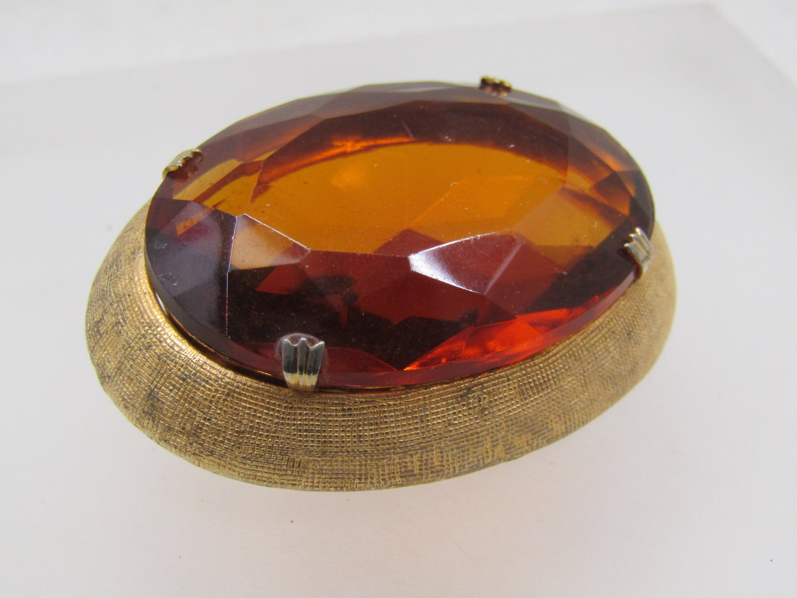 Vntage Chunky Amber Glass Brooch, 1960's, 1-7/8" by 1.5" - 3