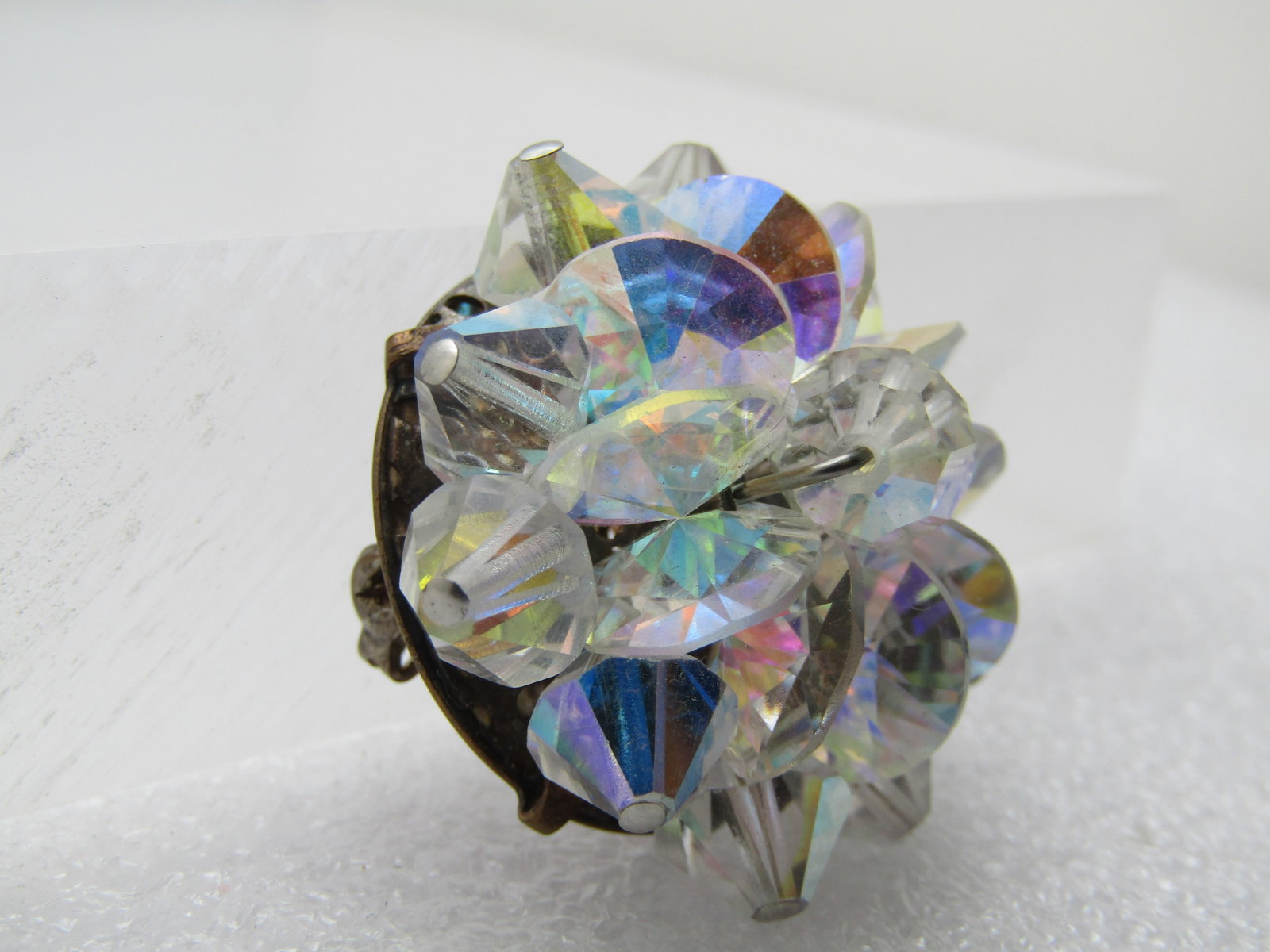 Vintage AB Crystal Cluster Brooch, 1.25", 1940's - 3