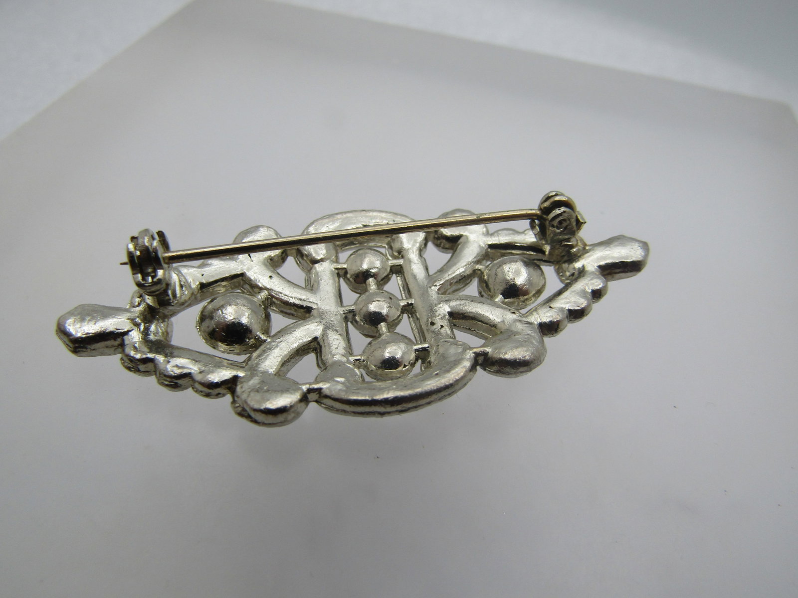 Vintage Clear Rhinestone Brooch, Cast Metal, 1930's - 4