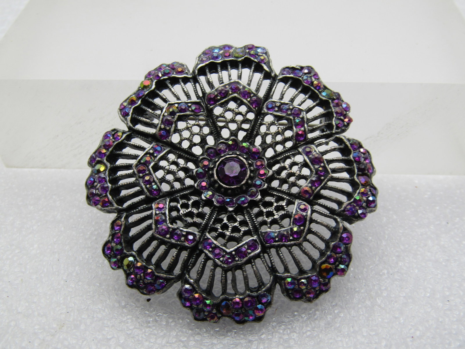 Vintage Purple Rhinestone A.B. Brooch, 1980's-1990's, 2" (1 of 5)