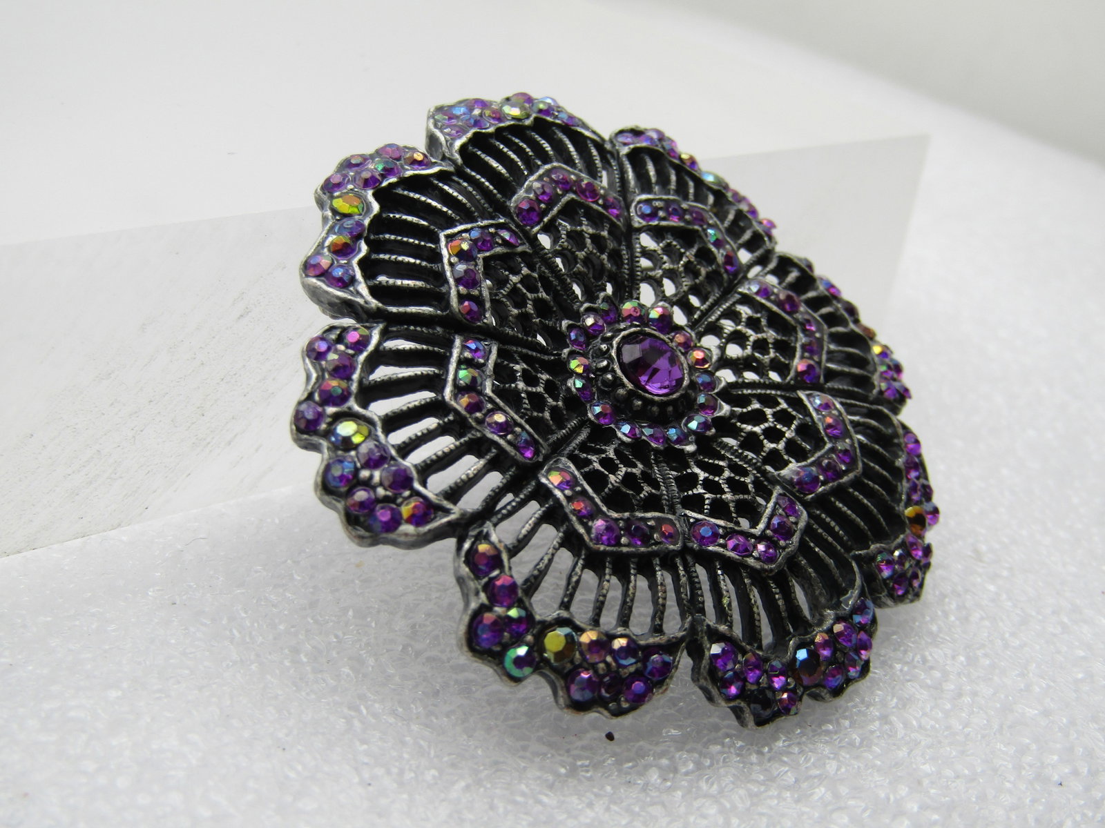 Vintage Purple Rhinestone A.B. Brooch, 1980's-1990's, 2" - 3
