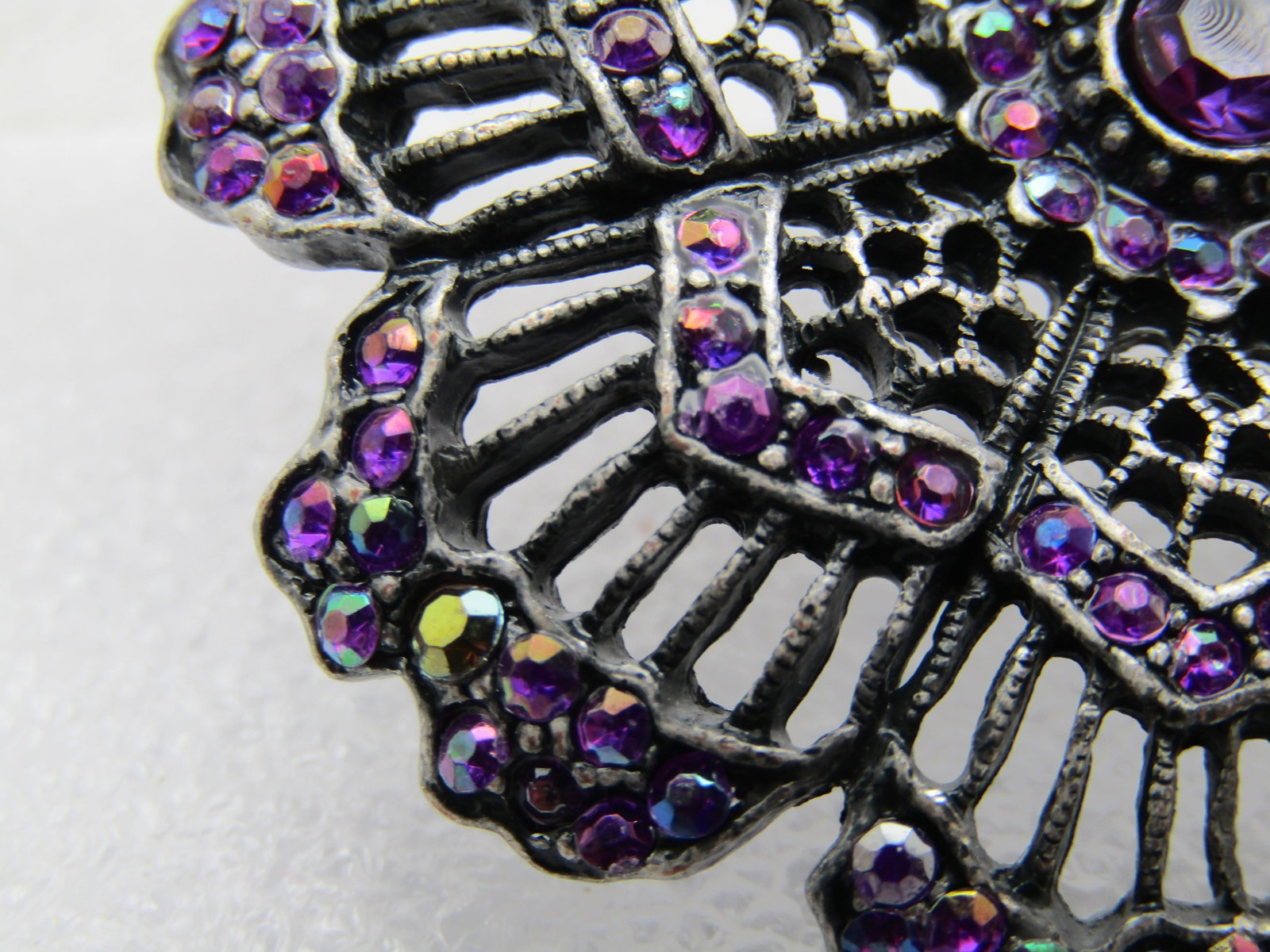 Vintage Purple Rhinestone A.B. Brooch, 1980's-1990's, 2" - 5