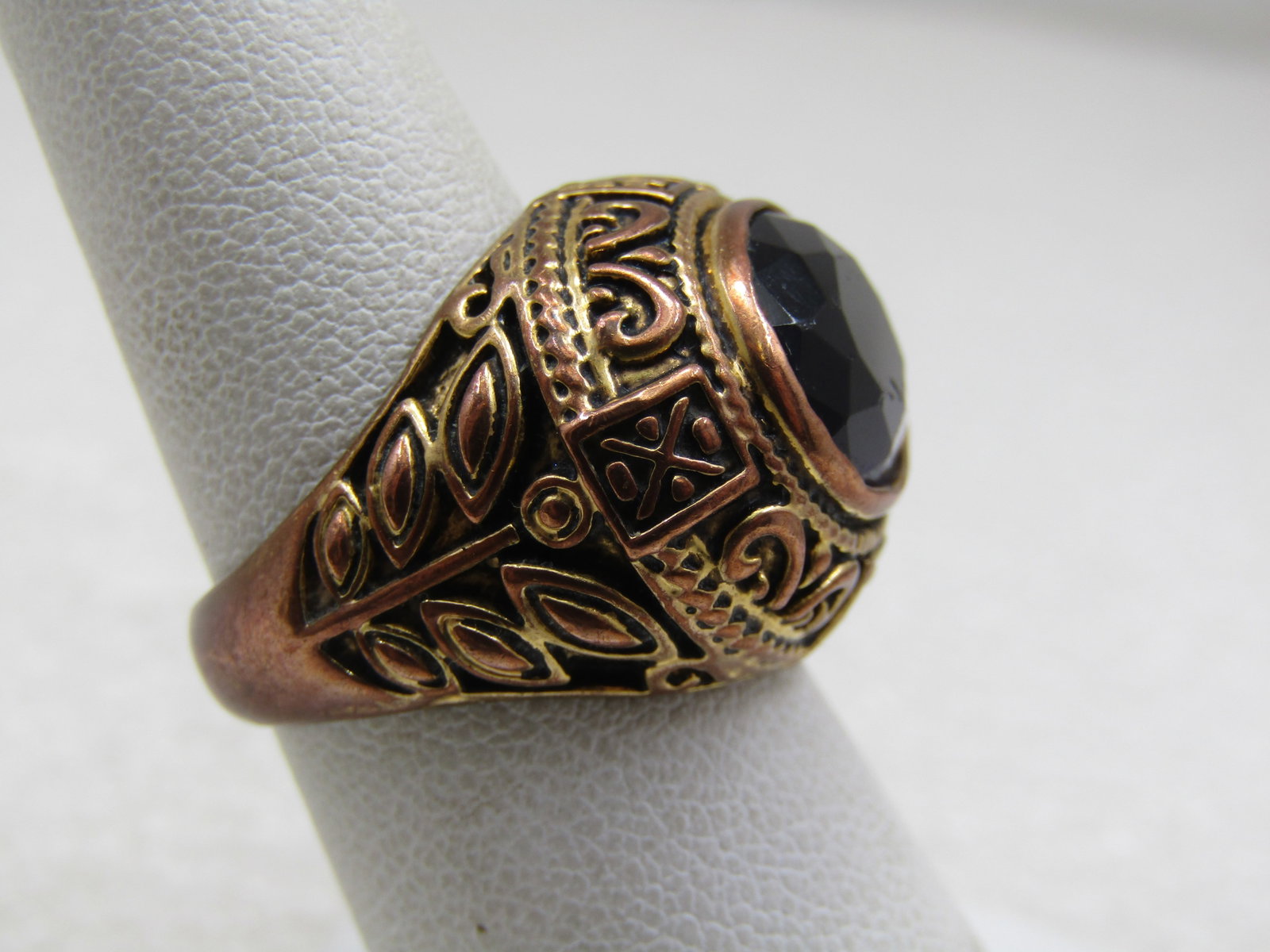Vintage 10kt G.P. Black Statement Ring, Sz. 7.25. Two-Tone, Gothic Themed - 2