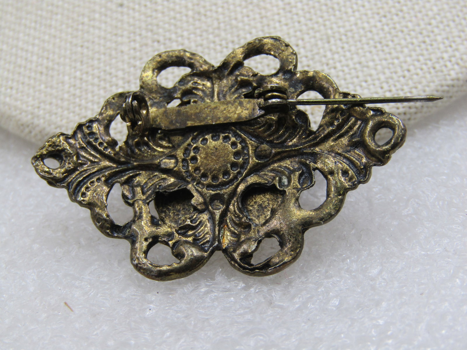 Vintage Black & Clear Stone Victorian Themed Brooch, 1.75" - 4
