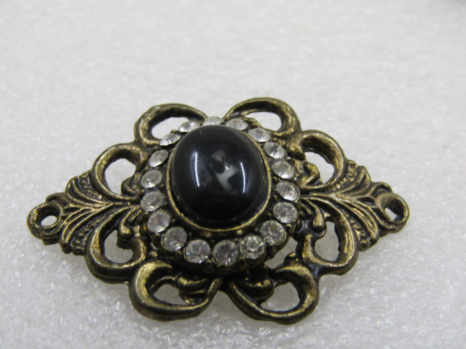 Vintage Black & Clear Stone Victorian Themed Brooch, 1.75" - 6