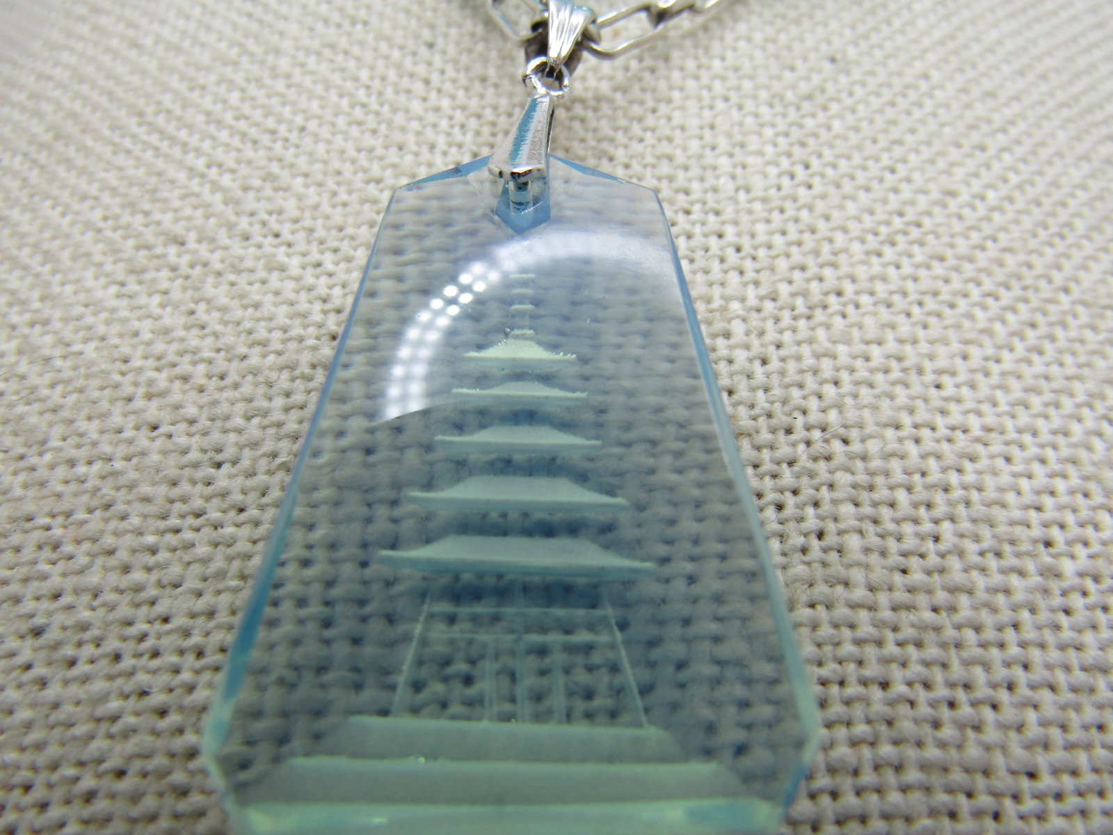 Vintage Sterling Reverse Carved Pagoda Necklace/Earrings Set, 19", Leverback, 1980's-1990's. - 4