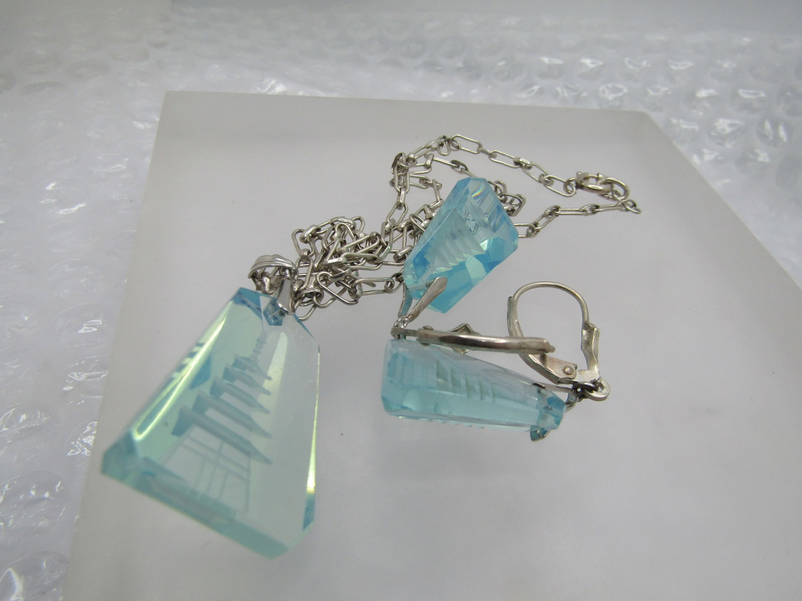 Vintage Sterling Reverse Carved Pagoda Necklace/Earrings Set, 19", Leverback, 1980's-1990's. - 8