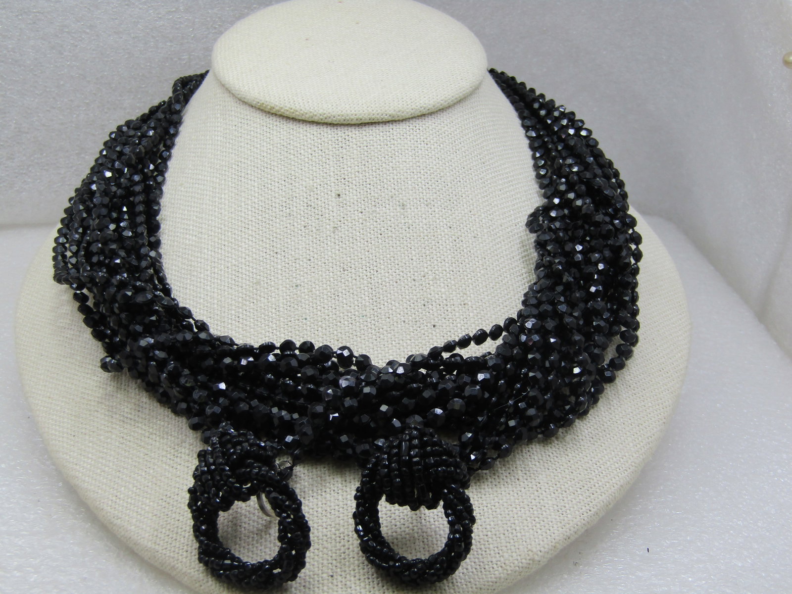 Vintage 22 Strand Black Beaded Necklace And Czech Screw Back Earrings, Mid-Century: Title: Vintage 22 Strand Black Beaded Necklace And Czech Screw Back Earrings, Mid-Century Description: Vintage 22 Strand Black Beaded Necklace And Czech Screw Back Earrings, Mid-Century. The necklace 
