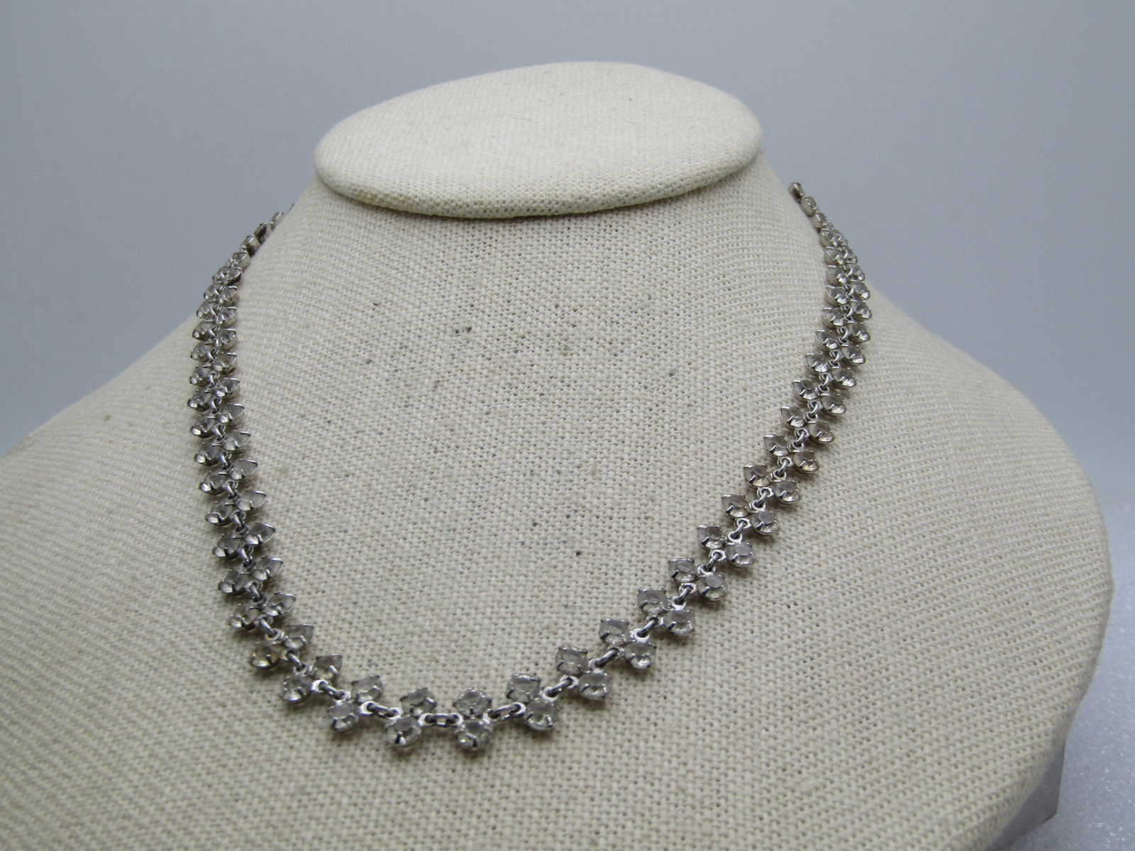 Vintage Clear Rhinestone Choker Necklace , 14.5" - 16", 1970's-1980's - 3