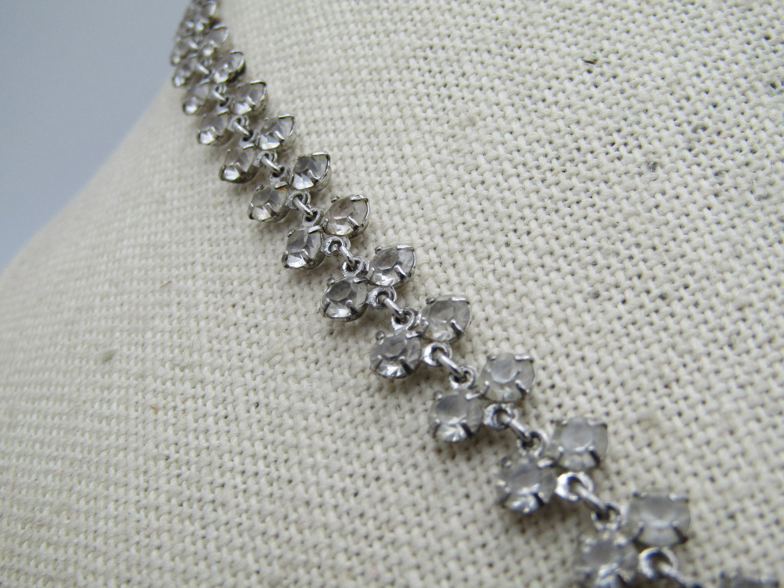 Vintage Clear Rhinestone Choker Necklace , 14.5" - 16", 1970's-1980's - 4