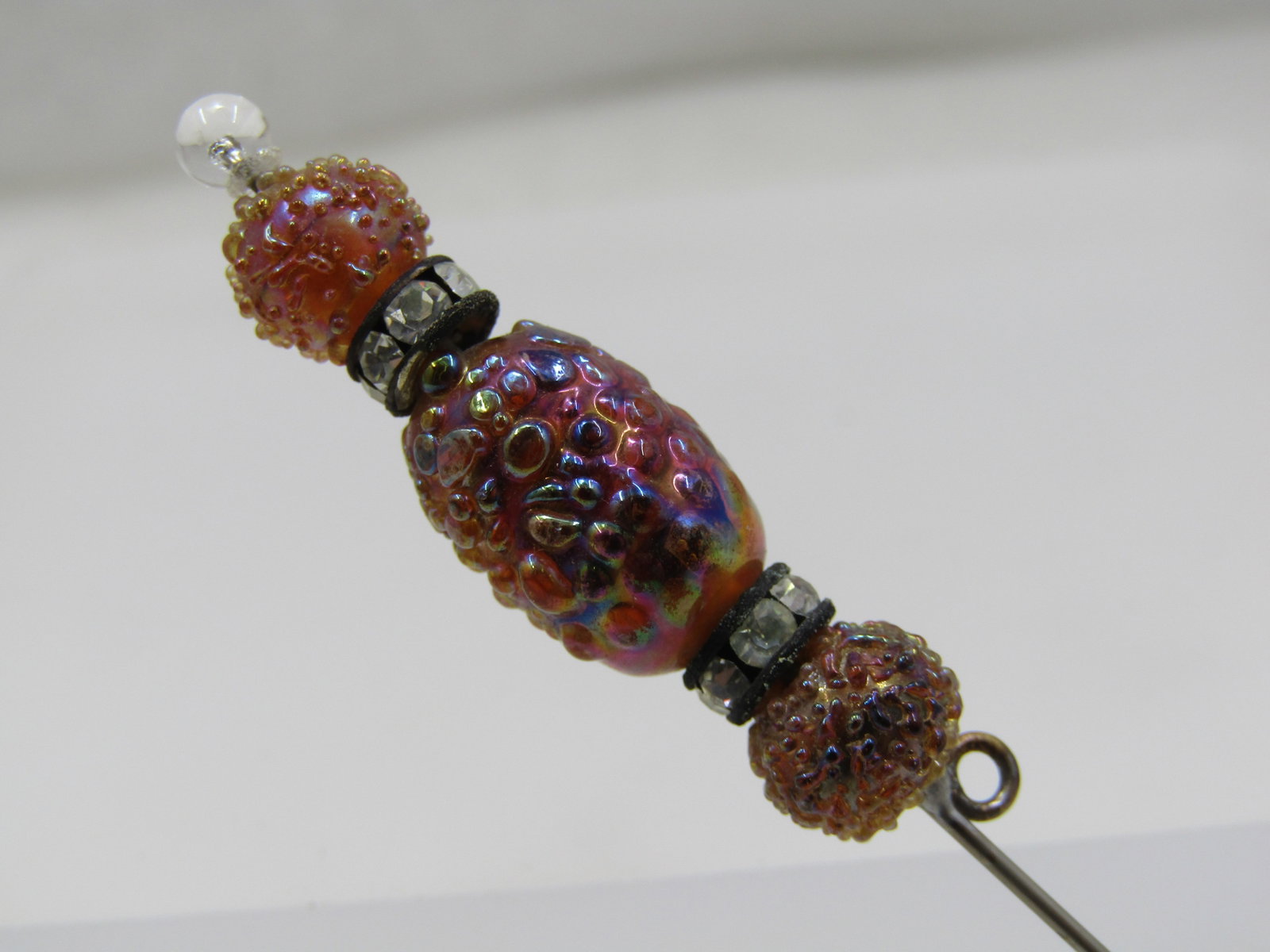 Vintage Amber Glass & Rhinestone Rondelle Stick Pin, 1940's - 2
