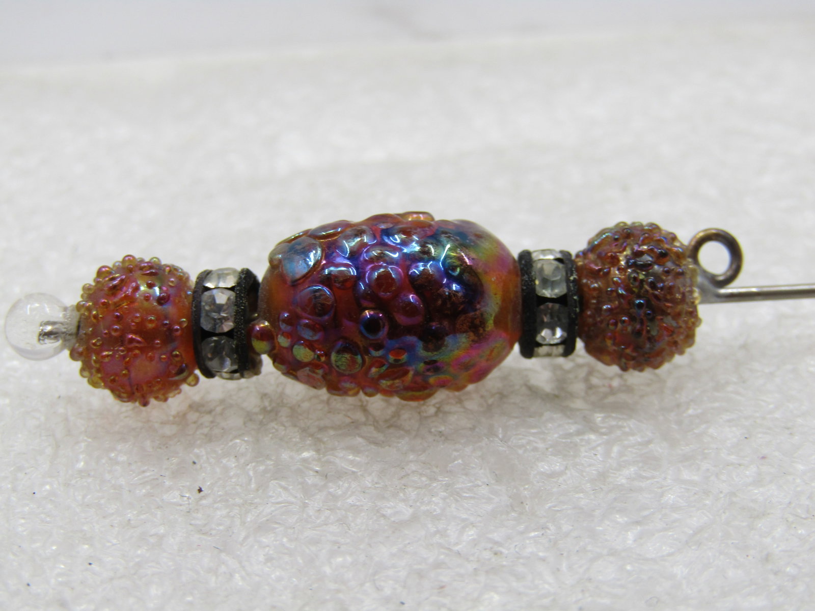 Vintage Amber Glass & Rhinestone Rondelle Stick Pin, 1940's - 4