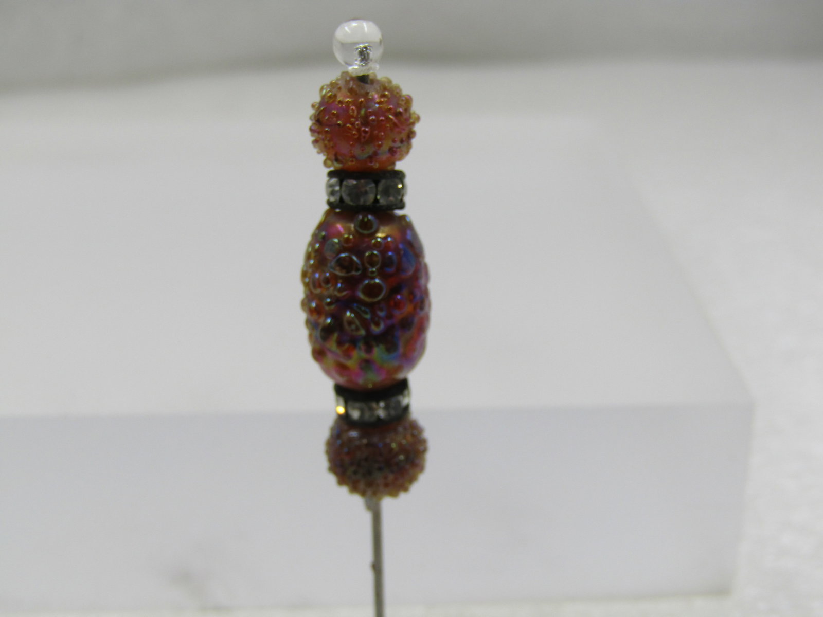 Vintage Amber Glass & Rhinestone Rondelle Stick Pin, 1940's - 6