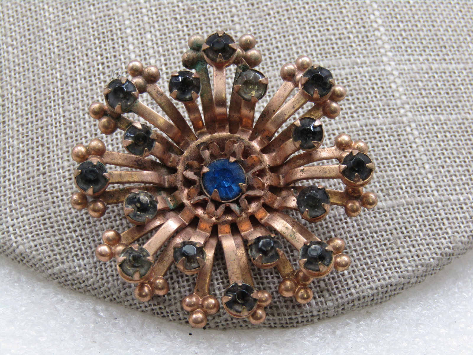 Vintage Rhinestone Blossom Brooch, 1940's, Blue & Clear (1 of 5)