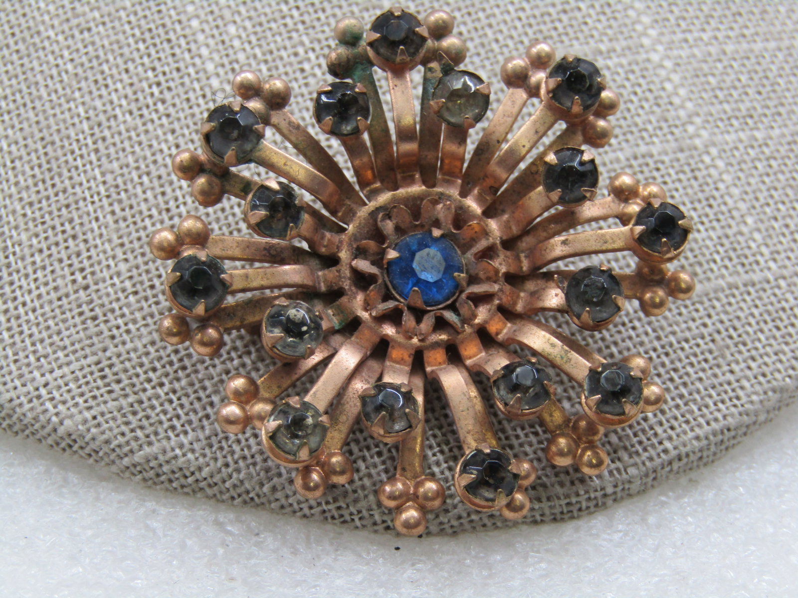 Vintage Rhinestone Blossom Brooch, 1940's, Blue & Clear - 2