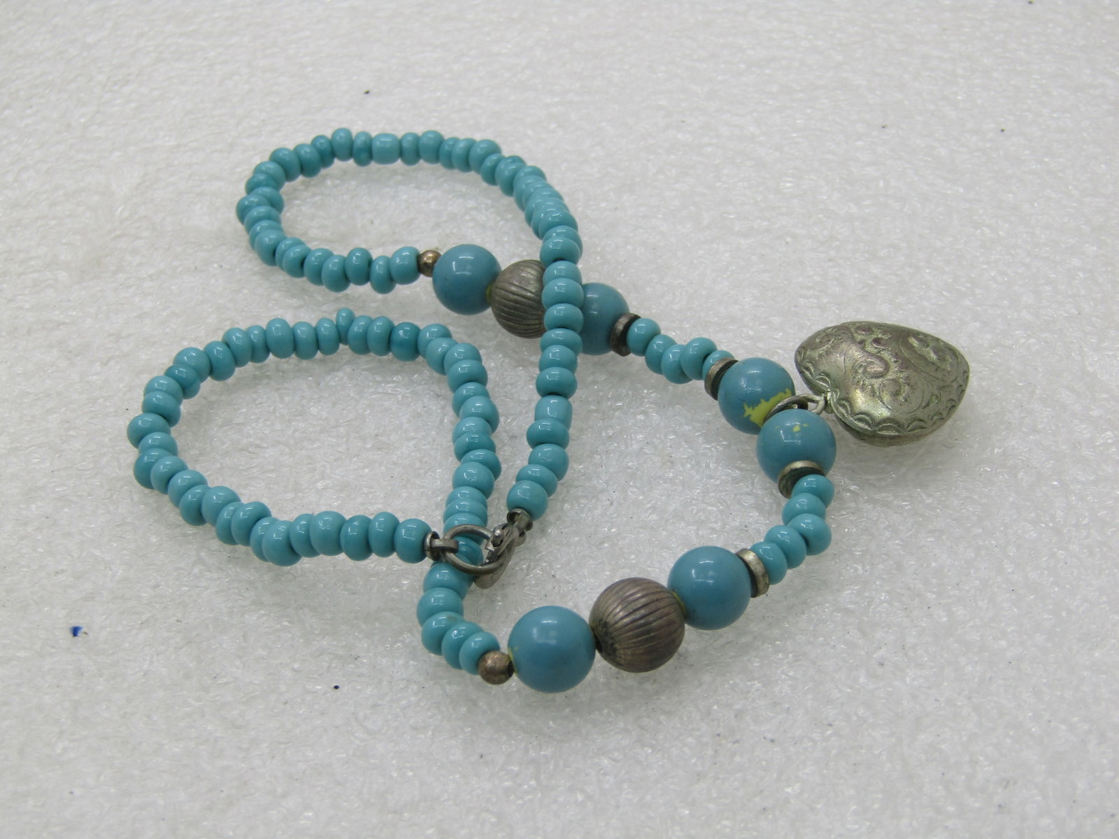 Vintage Southwestern Faux Turquoise & Heart Necklace, 15.25" NL - 4