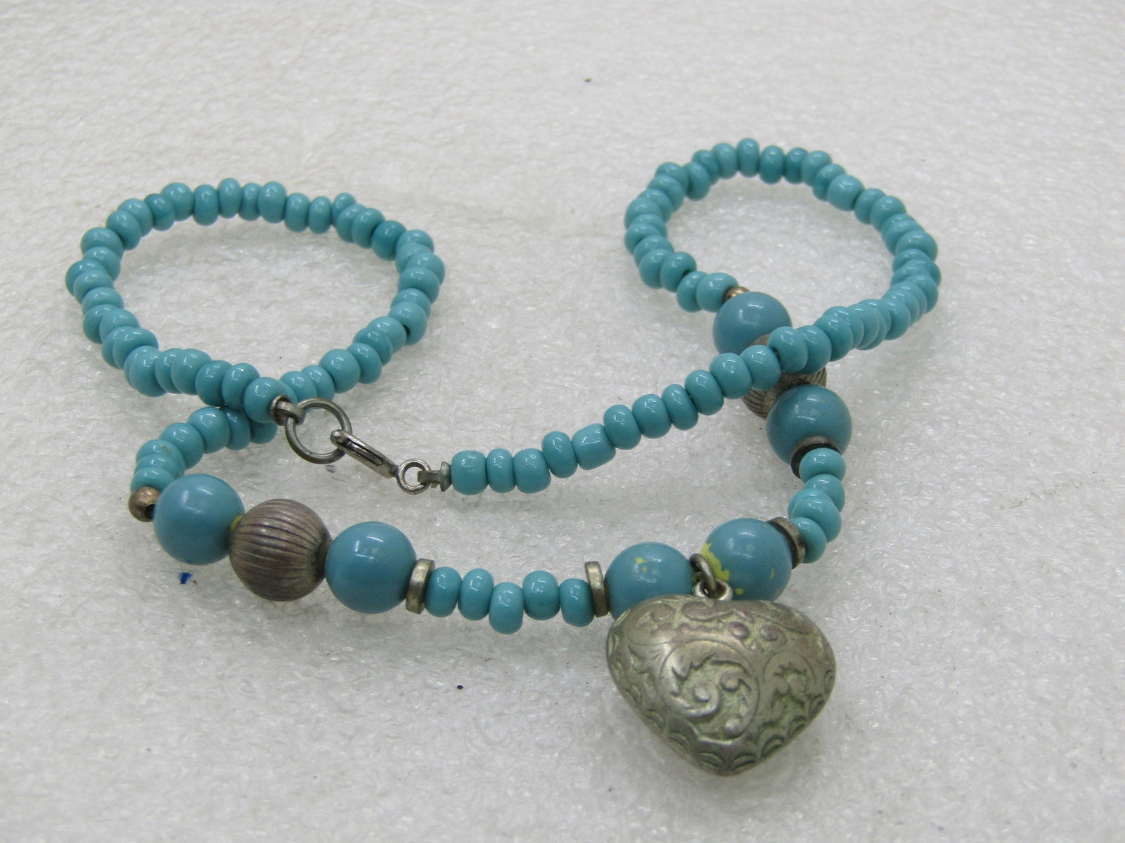 Vintage Southwestern Faux Turquoise & Heart Necklace, 15.25" NL - 5
